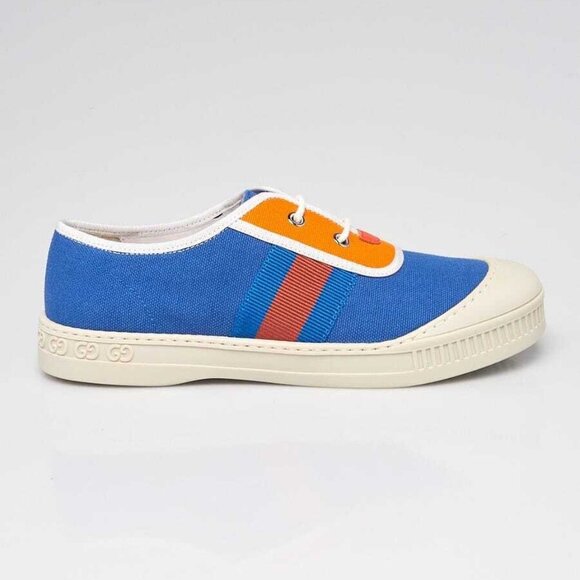 Gucci Blue/Orange Canvas/Rubber Low Top Sneakers Size 3.5/34 - Picture 3 of 5